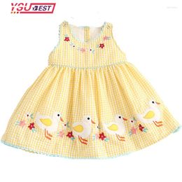 Robes d'été pour filles de 0 à 6 ans, tenue de soirée en forme de canard brodé, à carreaux jaunes, vêtements de princesse pour bébés