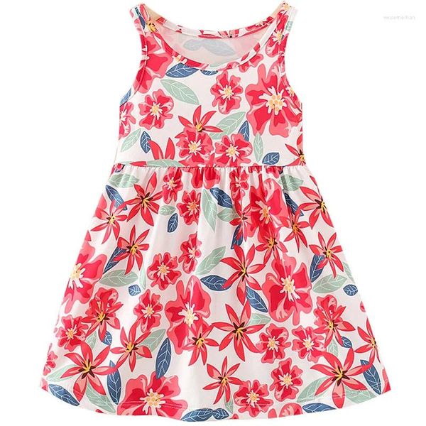 Vestidos para niñas 1-10 Y Vestido para niñas Verano Estampado floral Sin mangas Una línea Chaleco Estilo rural Ropa al aire libre Niños 15 colores