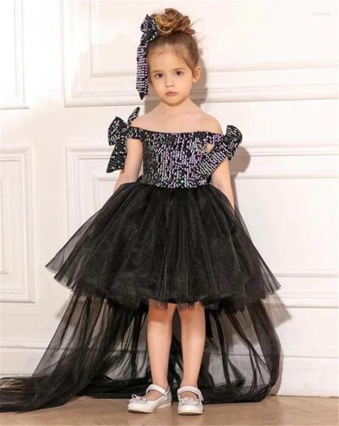 Robes de fille 1-14 ans noir Tulle fleur filles robe princesse pour enfant enfant fête de mariage Junior demoiselle d'honneur robe de bal soirée