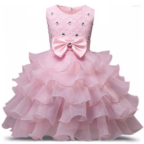 Robes de fille 1-5T enfant en bas âge bébé robe de princesse fleur rose Costume de fête de mariage né 1er anniversaire gâteau Tutu robe infantile baptême tissu