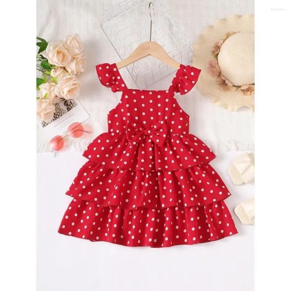 Vestidos de niña 1-6 años de moda Polka Dot Red sin mangas vestido de pastel con la ropa de fiesta de cumpleaños para niños de reverencia verano para niños