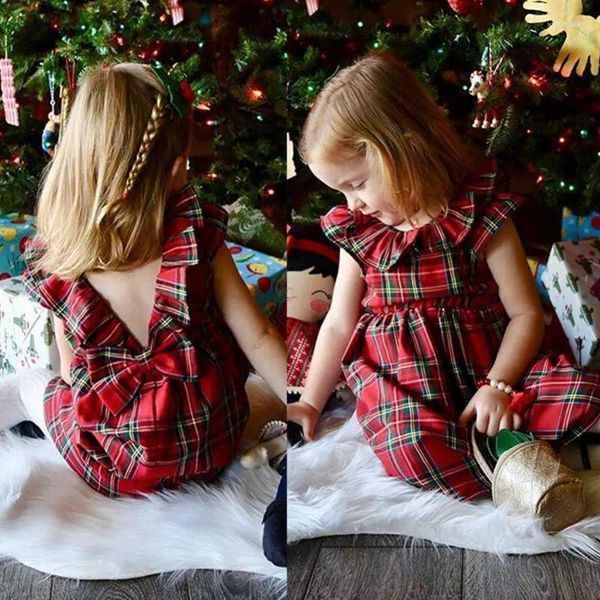 Vestidos de niña 1-6T Navidad niños bebé princesa vestido elegante casual fiesta desfile lindo lentejuelas Navidad infantil Bowknot comprobar