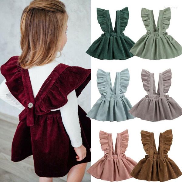 Abiti da ragazza 1-6Y Cute Toddler Neonate Dress Ruffles Senza maniche Velluto a coste Lunghezza al ginocchio A-Line Abiti invernali