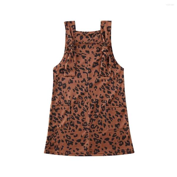 Robes fille 1-6Y enfants bébé filles robe vêtements imprimé léopard sans manches jarretelle bavoir salopette droite tenues