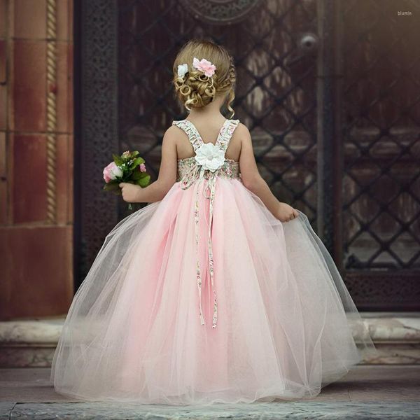 Fille Robes 1-6 ans Rose Fleur Robe Enfant En Bas Âge Enfants Dentelle Costumes De Fête De Mariage Vêtements Mignon D'été Enfants Vêtements