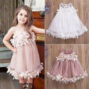 Vestidos para niñas de 1 a 7 años, vestido de fiesta de princesa para niñas, Blanco sólido, encaje rosa, precio de dama de honor, pétalo de tul Formal para