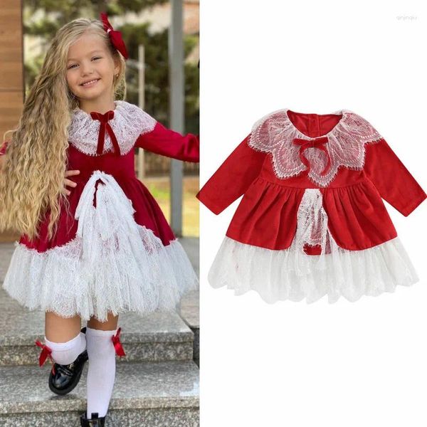 Robes de princesse pour filles de 1 à 7 ans, vêtements d'automne et d'hiver pour bébés, manches longues, velours épissé en dentelle, Tutu de fête pour enfants