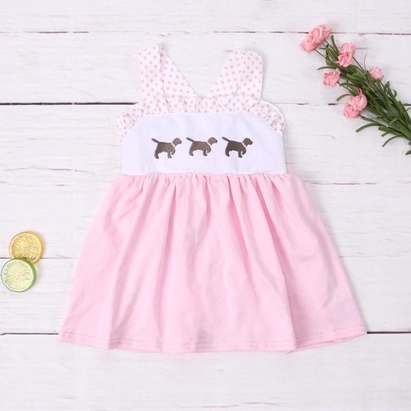 Vestidos de niña 1-8T verano vestido de fiesta rosa con dibujos animados tres perros bordado bata sin mangas princesa una pieza falda larga ropa