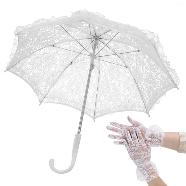 Robes de fille 1 set Kids Lace Umbrella Small Vintage Wedding brodery Po Prop avec des gants