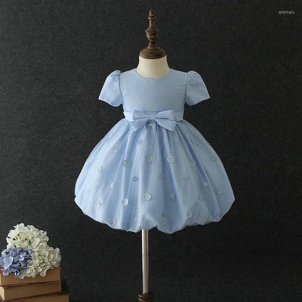 Vestidos de niña de 1 año de edad, Vestido de cumpleaños azul con lazo para bebé, Vestido de Ángel de moda rosa brillante, ropa Formal para niñas pequeñas RBF194013