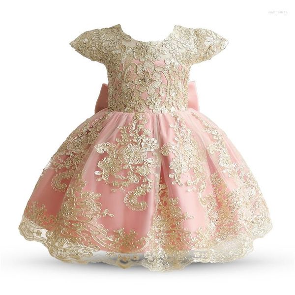 Fille robes 1 an enfant en bas âge baptême princesse grand nœud robe bébé cérémonie soirée Vintage broderie robe élégant tissu