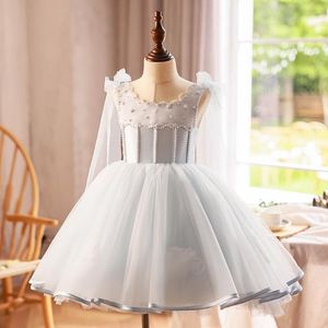 Fille Robes 2-10 Ans Enfants Fête De Noël Pour Les Filles Perles Fleur Élégant Robes De Mariage Robe Avec Arc Enfants Anniversaire Robe De Bal