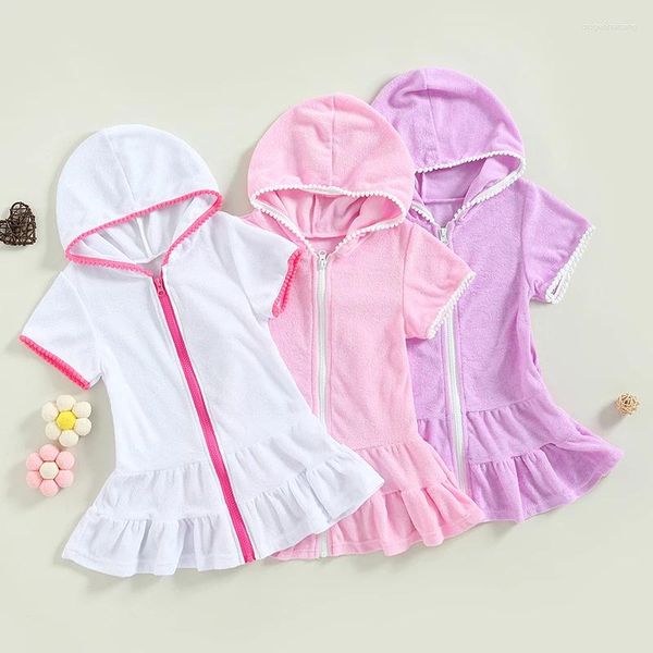 Robes de fille 2-11Y enfants maillot de bain filles couverture Ups bébé robe d'été maillot de bain combinaison à manches courtes fermeture éclair plage pour