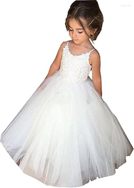 Vestidos de niña de 2 a 14 años, tul con encaje blanco para niña, boda, fiesta, dama de honor, vestido de baile, comunión, noche