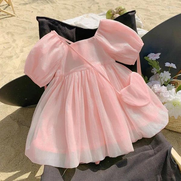 Robes de fille 2 3 4 5 6 7 8 ans manches bouffantes robe de fille été princesse bébé fête de noël vêtements pour enfants envoyer un sac cadeau d'anniversaire