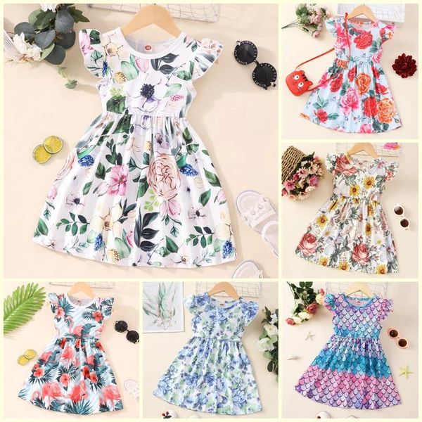 Vestidos de niña 2 3 4 5 6 años Vestido para niños Niños Verano Manga corta Lindo Casual Floral Ropa de princesa para niños pequeños