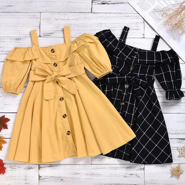 Robes de fille 2 à 7 ans robe d'été pour les enfants enfants suspension couleur solide princesse vestidos jaune noir enfants