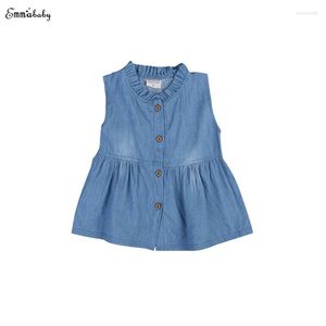 Vestidos de niña 2022 Born Toddler Girls Lovely Casual sin mangas azul Denim hasta la rodilla vestido de princesa traje de fiesta de verano ropa 0-24M