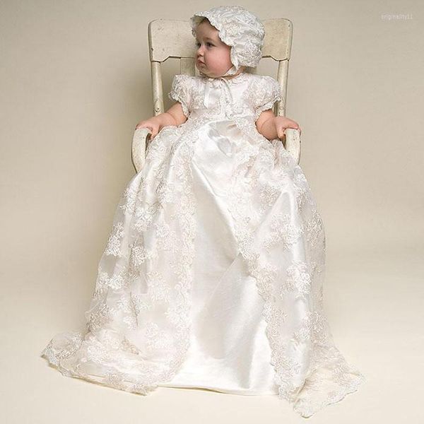 Robes de fille 2022 robe à fleurs baptême longue et chapeaux ensemble cérémonie bébé baptême enfant en bas âge nourrissons âge 3M 6M 9M 12