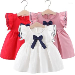 Meisjesjurken 2022 peuter babymeisjes jurk 3 kleur school uniform stijl boog voor geboren pure katoenen kinderen kleding