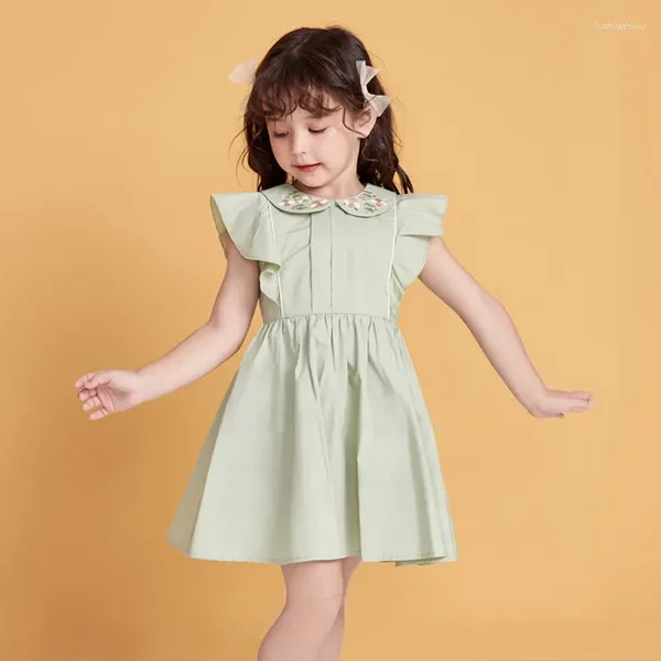 Vestidos de niña 2023 AncoBear vestido de verano para bebés coreanos niños bordado Collar verde claro niños Partysu vestidos trajes para bebés