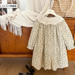 Robes d'automne pour filles, Style coréen, imprimé Floral, manches longues, col en dentelle, décontractées, pour enfants, 2023