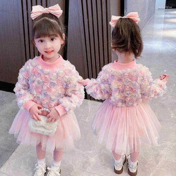 Vestidos para niñas, Otoño Invierno 2023, fiesta de cumpleaños para niñas, vestido de princesa de encaje Floral, ropa informal para niños de 1 a 6 años, ropa para niños