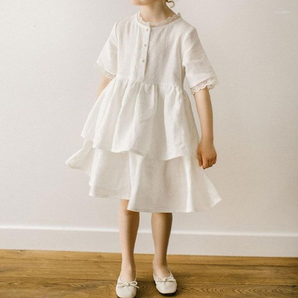 Robes de fille 2023 bébé filles robe en couches infantile blanc princesse fête tout-petits avant Botton robes de bal enfants tenues douces décontractées