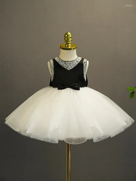 Vestidos para niñas 2023, vestido de cumpleaños elegante y elegante para niñas y niños, vestidos de baile con lazo grande y cuentas, fiesta Formal de noche infantil