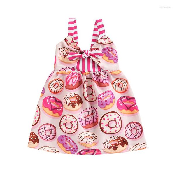 Vestidos de niña 2023 Est Summer Baby Girl's Dress Donut Stripe Print Sin mangas Backless Vendaje Niño pequeño