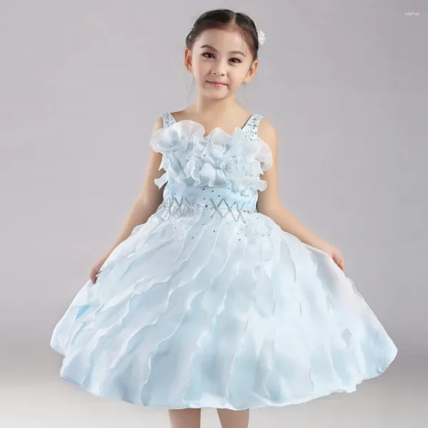 Robes pour filles, vêtements à la mode pour enfants, robe de Piano, princesse hôte, bleu clair, moelleuse, 2023