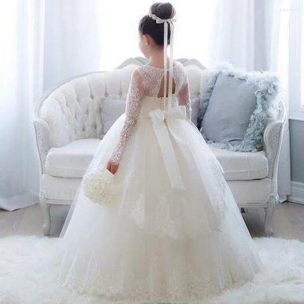 Robes de fille 2023 robe à fleurs pour mariage blanc gonflé Tulle dentelle fête d'anniversaire sans manches robes de première Communion