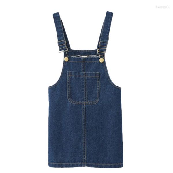 Fille robes 2023 filles Denim sangle bébé robe coton enfant en bas âge filles printemps été automne sans manches poche avant court 2-10Y