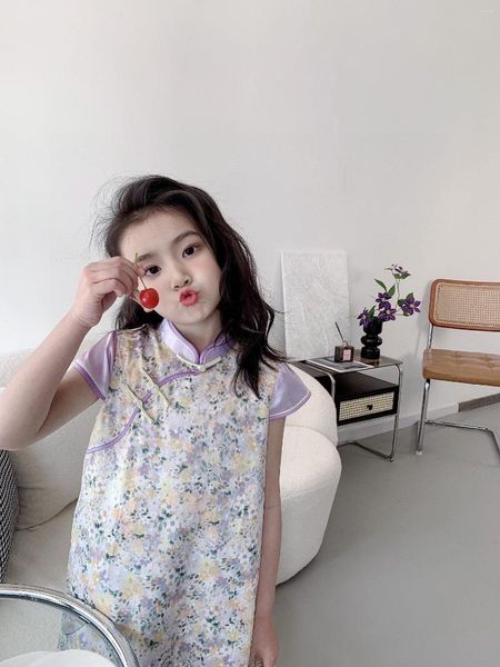 Vestidos de niña 2023 Vestido de niñas Patrón floral Estilo chino Ropa de niños de alta calidad