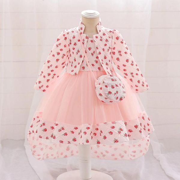 Robes de fille 2023 Robes de filles Puffy fil princesse robe trois pièces ensemble haut de gamme à manches longues anniversaire fête de mariage Campus bal