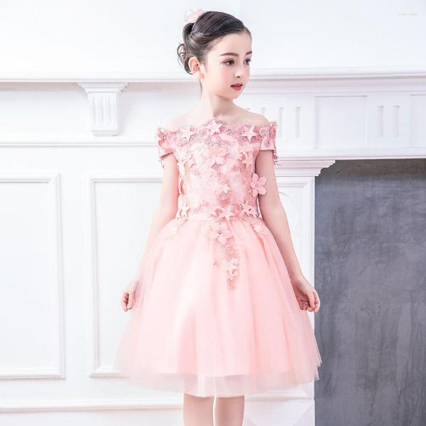 Fille robes 2023 haute qualité à la main rose dentelle fleur robe pour enfants soirée robe de bal fête Pageant première Communion