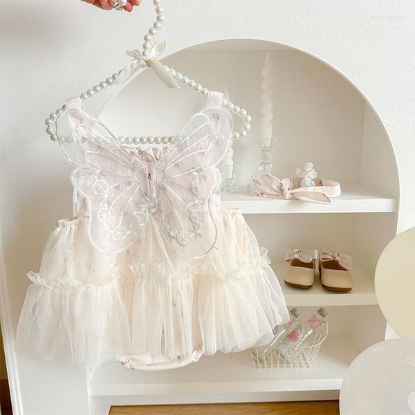 Fille Robes 2023 Ins D'été Bébé Soeur Look Papillon Patché Tulle Infant Slip Robe Bande De Cheveux Tout-petit Filles Puffy