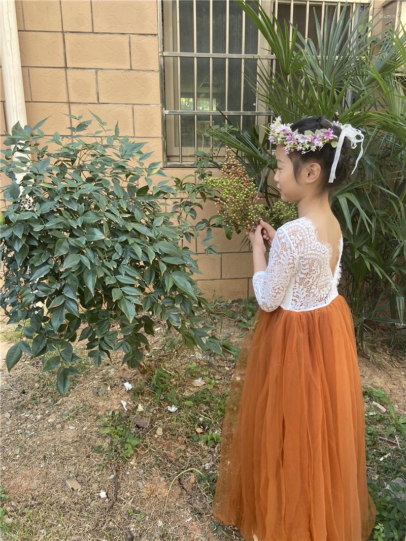 Flickaklänningar 2023 Kids Girls Long Wedding Dress Straight Tulle Beach For Teens Fairy Princess Vestido kläder