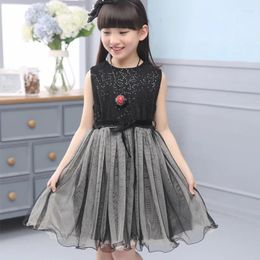 Vestidos de niña 2023 vestido de chaleco de princesa coreano verano niños grandes lentejuelas negras ropa infantil Menina