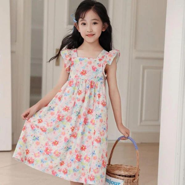 Vestidos de niña 2023 vestido Floral de verano de estilo español para niños bebés sin mangas estampado de algodón niños princesa vestido veraniego de vacaciones