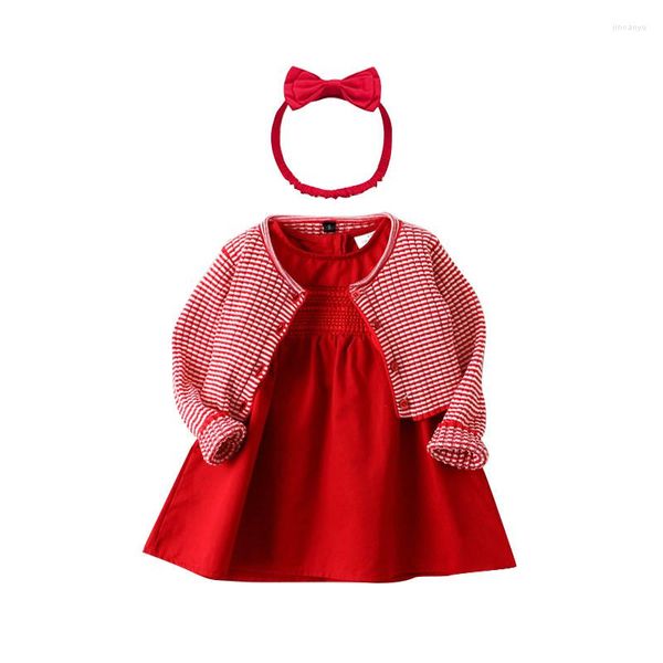 Fille robes 2023 printemps automne à manches longues bébé filles robe pour baptême fête d'anniversaire enfant en bas âge manteau bandeau 9 vêtements 6