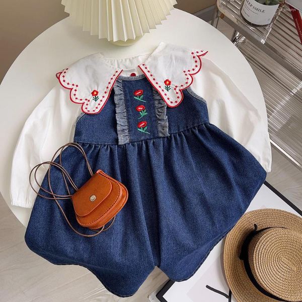 Robes de fille 2023 printemps vêtements pour enfants Denim gilet jupe robe pour enfants tout match Boutique Style Simple