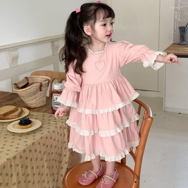 Robes de fille 2023 printemps enfants robe filles dentelle Patchwork à plusieurs niveaux coréen Stye à manches longues princesse