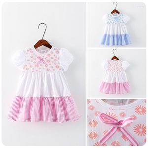 Fille robes 2023 printemps coréen enfants vêtement bébé fleur fendu Joint rayure robe une poupée non doublé veste supérieure