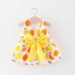 Mädchen Kleider 2023 Sommer Baby Kleidung Prinzessin Kleid Outfits Sunsuit Zitrone Druck Bogen Geboren Kleinkind Für 0-3T