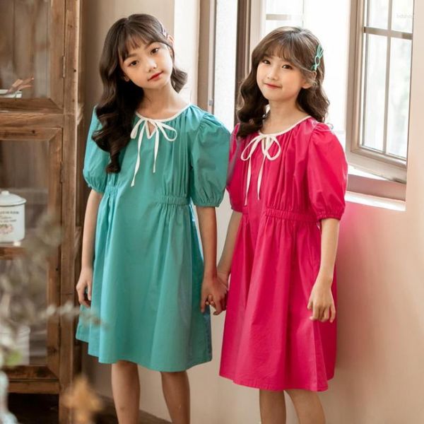 Fille Robes 2023 D'été Coton Robe Filles À Manches Courtes Enfants Vêtements Adolescent 4-16Y Ws1626