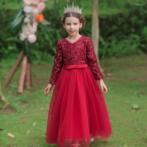 Fille robes 2023 été Style européen haut de gamme danse paillettes brillantes 4-12 ans vêtements à manches longues robe de soirée pour enfants