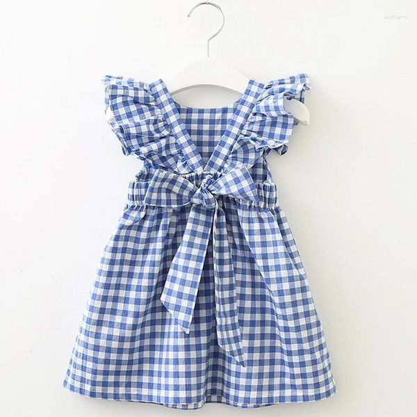 Robes de fille 2023 Robe de filles d'été bébé mignon arc à carreaux plissée ouverte ouverte princesse pour enfants pour enfants pour enfants