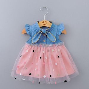 Robes de fille 2023 Summer Girls Robe Enfant Enfants Casual Denim Top et Tulle Jupe Vêtements Enfants Bébé Volants Princesse Anniversaire