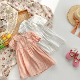 Meisjesjurken 2023 Zomer Koreaanse kinderjurk Franse Jacquard Sweet Beauty Doll Neck korte mouw